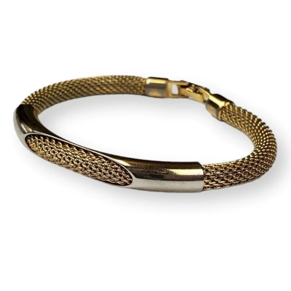 Vintage Chain Mesh Bracelet Avon 1979 Shimmering Cord Gold Plated 70s ~7